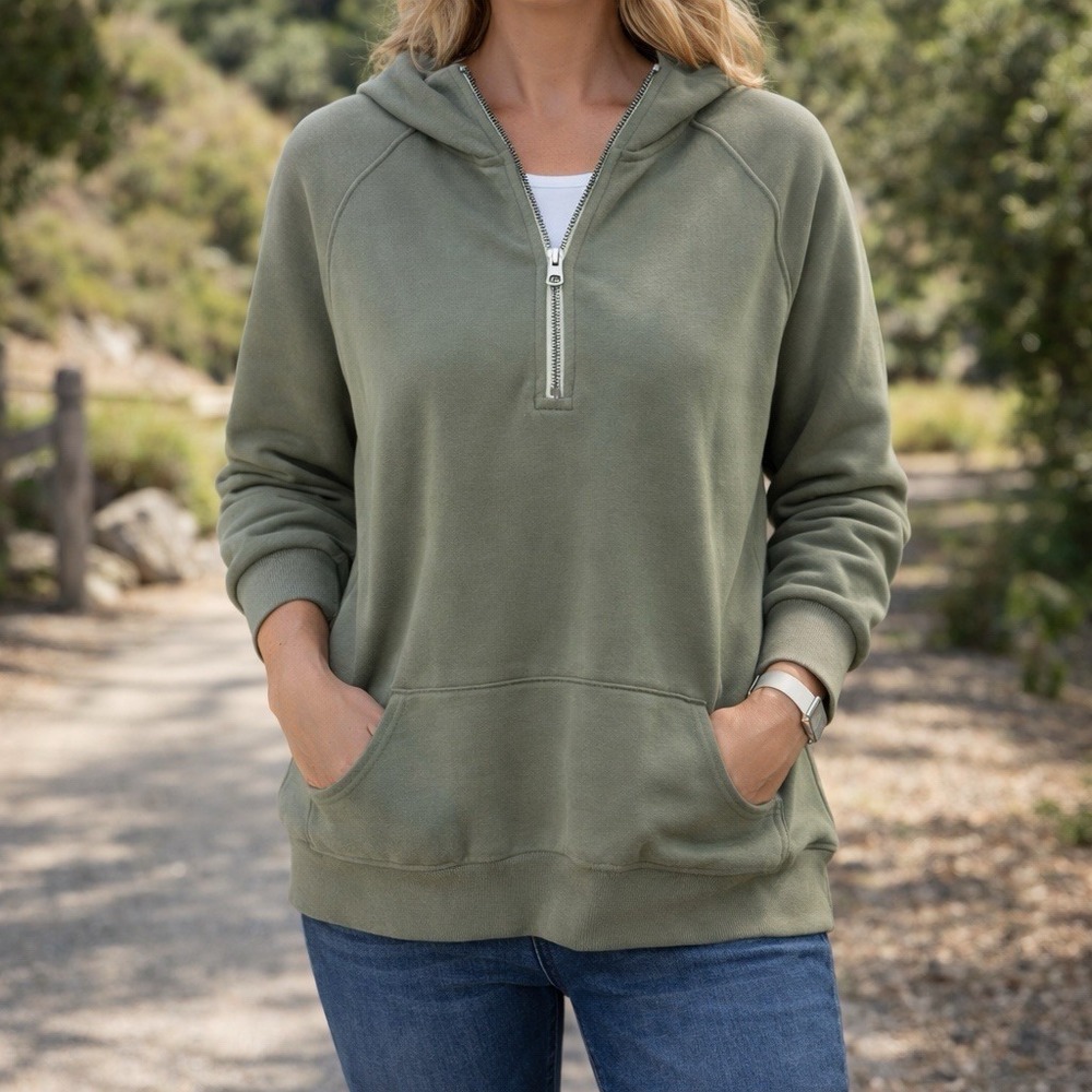 Vuori Restore Half Zip Hoodie Sweatshirt Green Athletic Comfort Athleisure‎ M